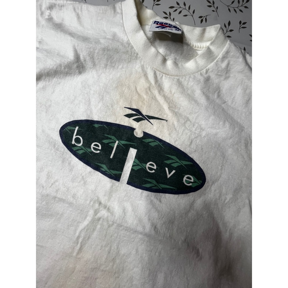Vintage Reebok Believe Graphic T-Shirt White Made in USA Single Stitch Medium